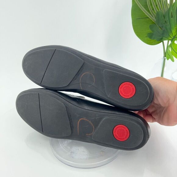 Fitflop Women's Allegro Slip On Shoe Size 8.5 Toning Loafer Flats Black Leather - Picture 10 of 14